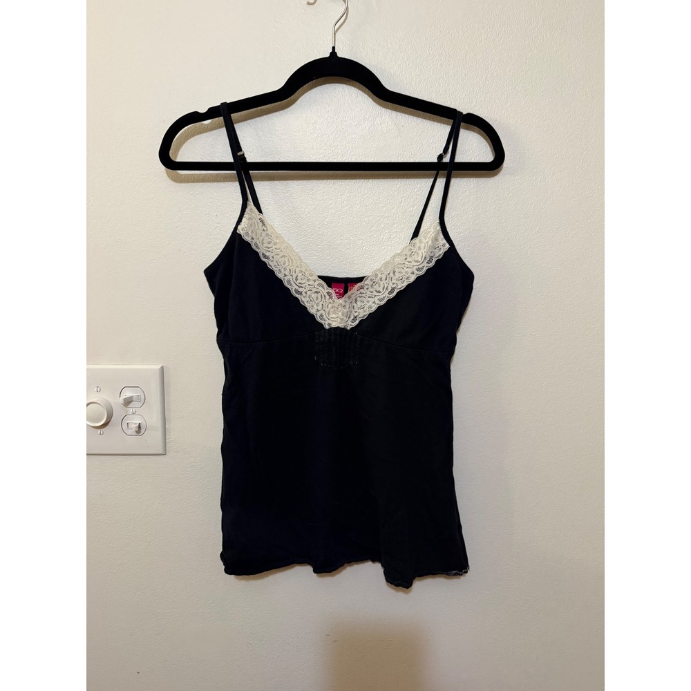 Vintage Y2K Lace V Neck Black Babydoll Cami Size M